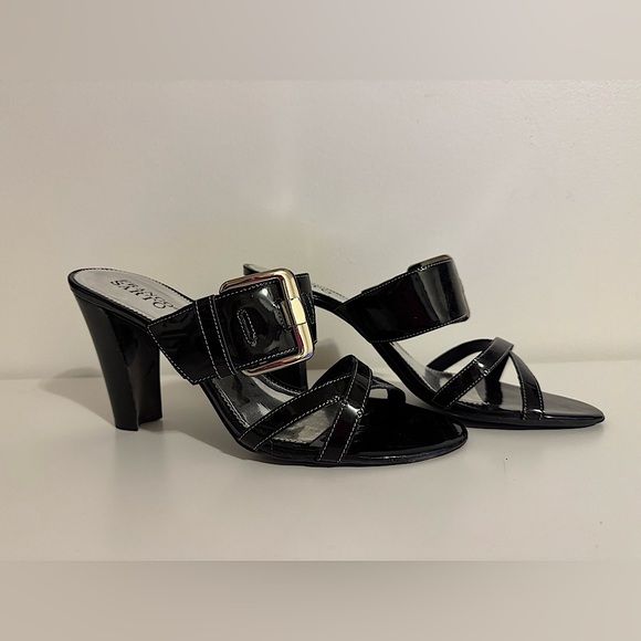 Y2K Franco Sarto Black Patent Leather Strappy Heels Sandals Size 10 - Picture 2 of 5